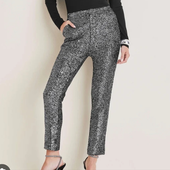 Silver Sequin Pants Zipper Front Size 14 - Picture 4 of 4
